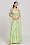 Buy_Nitisha Kashyap Official_Green Silk, Net, Georgette Mirrors, Cut Work, Embroidery, Beads Cape Gharara Set _at_Aza_Fashions