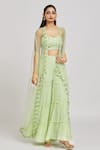 Shop_Nitisha Kashyap Official_Green Silk, Net, Georgette Mirrors, Cut Work, Embroidery, Beads Cape Gharara Set _Online_at_Aza_Fashions