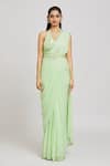 Buy_Nitisha Kashyap Official_Green Silk, Georgette, Organza Sequins, Embroidered Border Saree With Blouse _Online_at_Aza_Fashions