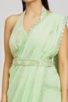 Shop_Nitisha Kashyap Official_Green Silk, Georgette, Organza Sequins, Embroidered Border Saree With Blouse _Online_at_Aza_Fashions