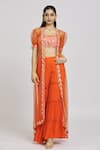 Buy_Nitisha Kashyap Official_Orange Silk Embroidered Bead Sweetheart Long Cape Gharara Set  _at_Aza_Fashions