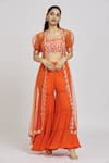 Buy_Nitisha Kashyap Official_Orange Silk Embroidered Bead Sweetheart Long Cape Gharara Set  _Online_at_Aza_Fashions