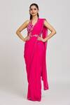 Buy_Nitisha Kashyap Official_Pink Silk, Georgette, Organza Sequins, Cutwork Embroidered Saree With Blouse _at_Aza_Fashions