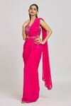 Buy_Nitisha Kashyap Official_Pink Silk, Georgette, Organza Sequins, Cutwork Embroidered Saree With Blouse _Online_at_Aza_Fashions
