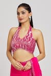 Nitisha Kashyap Official_Pink Silk, Georgette, Organza Sequins, Cutwork Embroidered Saree With Blouse _at_Aza_Fashions