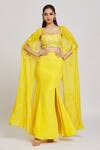 Buy_Nitisha Kashyap Official_Yellow Silk, Crepe Sequins, Mirrors, Beads Resham And Embroidered Cape Skirt Set _at_Aza_Fashions