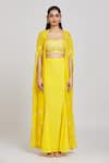 Buy_Nitisha Kashyap Official_Yellow Silk, Crepe Sequins, Mirrors, Beads Resham And Embroidered Cape Skirt Set _Online_at_Aza_Fashions
