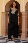 Buy_AVACARA_Black Silk Embroidery Marodi Notched Neck Yoke Kaftan With Dhoti Pant  _at_Aza_Fashions