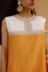 Shop_AVACARA_Yellow Chanderi Print Hand Block Round Asymmetric Kurta With Pant  _Online_at_Aza_Fashions