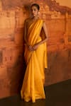 Buy_PUNIT BALANA_Yellow Organza Silk Embroidery Resham Scoop Neck Saree With Blouse  _at_Aza_Fashions