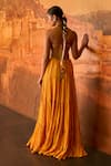 Shop_PUNIT BALANA_Yellow Satin Silk Embroidery Resham V Neck And Coin Maxi Dress  _at_Aza_Fashions