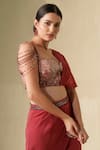 Shop_Tamaraa By Tahani_Pink Georgette Embroidered Crystal Sweetheart Gulabo Sequin And Corset Cape Set _at_Aza_Fashions