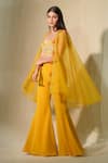 Buy_Tamaraa By Tahani_Yellow Georgette Embroidered Crystal Sweetheart Nargis Cape Flared Pant Set _Online_at_Aza_Fashions