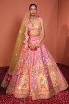 Buy_Rajbinder Chahal_Pink Dupion Silk Embroidered Mirror And Thread Bridal Lehenga Set  _at_Aza_Fashions