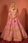 Shop_Rajbinder Chahal_Pink Dupion Silk Embroidered Mirror And Thread Bridal Lehenga Set  _at_Aza_Fashions