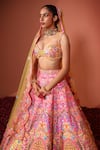 Rajbinder Chahal_Pink Dupion Silk Embroidered Mirror And Thread Bridal Lehenga Set  _Online_at_Aza_Fashions