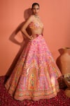 Buy_Rajbinder Chahal_Pink Dupion Silk Embroidered Mirror And Thread Bridal Lehenga Set  _Online_at_Aza_Fashions