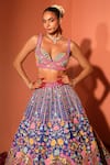 Buy_Rajbinder Chahal_Blue Dupion Silk Embroidered Mirror Floral Bridal Lehenga Set _Online_at_Aza_Fashions