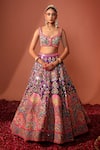 Shop_Rajbinder Chahal_Purple Dupion Silk Embroidered Mirror Applique And Bridal Lehenga Set  _at_Aza_Fashions