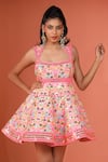 Buy_Rajbinder Chahal_Pink Dupion Silk Embroidered Mirror Scoop Neck And Applique Dress  _Online_at_Aza_Fashions