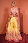 Buy_Rajbinder Chahal_Yellow Dupion Silk Embroidered Mirror Round Floral Applique Blouse Sharara Set _at_Aza_Fashions