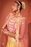 Buy_Rajbinder Chahal_Yellow Dupion Silk Embroidered Mirror Round Floral Applique Blouse Sharara Set _Online_at_Aza_Fashions