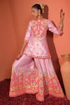 Shop_Rajbinder Chahal_Purple Dupion Silk Embroidered Floral Applique Kurta Sharara Set _at_Aza_Fashions