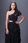 Deepika Arora Black Polyester Applique, Cut Work One Shoulder Cascade Ruffle Dress Online at Aza Fashions Deepika Arora_Black Polyester Applique, Cut Work One Shoulder Cascade Ruffle Dress_Online_at_Aza_Fashions