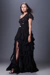 Buy Deepika Arora Black Polyester Applique, Cut Work One Shoulder Cascade Ruffle Dress Online at Aza Fashions Buy_Deepika Arora_Black Polyester Applique, Cut Work One Shoulder Cascade Ruffle Dress_Online_at_Aza_Fashions