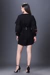 Shop_Deepika Arora_Black Ponte Roma Embellished Applique V-neck Sleeve Playsuit _at_Aza_Fashions