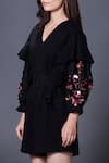 Buy_Deepika Arora_Black Ponte Roma Embellished Applique V-neck Sleeve Playsuit _Online_at_Aza_Fashions