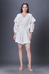 Buy_Deepika Arora_White Ponte Roma Embellished Applique V-neck Sequin Sleeve Playsuit _at_Aza_Fashions