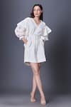 Shop_Deepika Arora_White Ponte Roma Embellished Applique V-neck Sequin Sleeve Playsuit _Online_at_Aza_Fashions