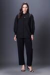 Buy_Deepika Arora_Black Cotton Sequins, Applique Mandarin Collar Placement Shirt With Pant_at_Aza_Fashions