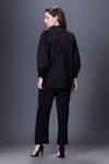 Shop_Deepika Arora_Black Cotton Sequins, Applique Mandarin Collar Placement Shirt With Pant_at_Aza_Fashions