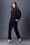 Buy_Deepika Arora_Black Cotton Sequins, Applique Mandarin Collar Placement Shirt With Pant_Online_at_Aza_Fashions