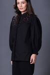 Shop_Deepika Arora_Black Cotton Sequins, Applique Mandarin Collar Placement Shirt With Pant_Online_at_Aza_Fashions