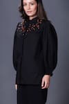 Buy_Deepika Arora_Black 100% Cotton Embellished Applique Mandarin Collar Yoke Shirt _Online_at_Aza_Fashions