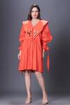 Buy_Deepika Arora_Orange Cotton Embroidery Scoop Neck Sequin Placement Flared Dress _at_Aza_Fashions