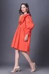 Deepika Arora_Orange Cotton Embroidery Scoop Neck Sequin Placement Flared Dress _Online_at_Aza_Fashions