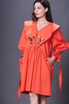 Buy_Deepika Arora_Orange Cotton Embroidery Scoop Neck Sequin Placement Flared Dress _Online_at_Aza_Fashions