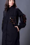 Buy_Deepika Arora_Black 100% Cotton Embellished Applique Mandarin Sequin Placement Shirt Dress _Online_at_Aza_Fashions