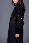 Shop_Deepika Arora_Black 100% Cotton Embellished Applique Mandarin Sequin Placement Shirt Dress _Online_at_Aza_Fashions