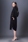 Deepika Arora_Black 100% Cotton Embellished Applique Mandarin Sequin Placement Shirt Dress _at_Aza_Fashions