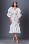 Buy_Deepika Arora_White 100% Cotton Embellished Applique V-neck Sequin Cut-out Dress _at_Aza_Fashions