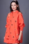 Buy_Deepika Arora_Orange 100% Cotton Hand Embroidered Sequins Collar Shirt And Shorts Set _Online_at_Aza_Fashions