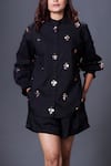 Buy_Deepika Arora_Black 100% Cotton Hand Embroidered Sequins Collar Shirt _Online_at_Aza_Fashions