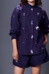 Buy_Deepika Arora_Blue 100% Cotton Hand Embroidered Sequins Collar Shirt _Online_at_Aza_Fashions