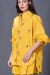 Buy_Deepika Arora_Yellow 100% Cotton Hand Embroidered Sequins Collar Shirt _Online_at_Aza_Fashions