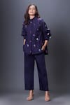 Buy_Deepika Arora_Blue 100% Cotton Hand Embroidered Sequins Collar Shirt And Pant Set _at_Aza_Fashions